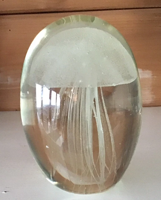 VINTAGE ART GLASS Glow In Dark Jellyfish Paperweight Hand Blown $18.00 ...