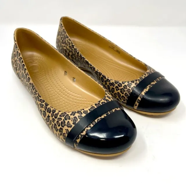 Crocs Cap Toe Leopard Print Ballet Flat 200681 Womens Size 8