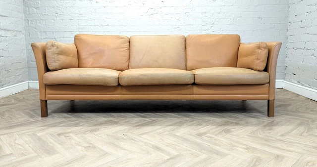 Mid-Century Vintage Danish Tan Leather 3 Seater Sofa 'MH2225' by Mogens Hansen