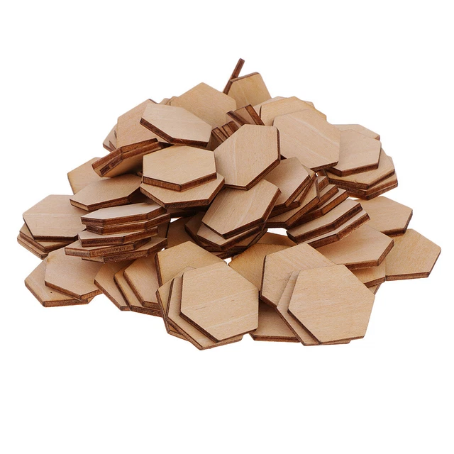 100 Stk Holz Hexagon Scheiben Naturholzscheiben Unlackiert für Dekor 25 mm