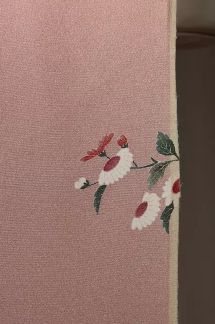 Vintage Japanese kimono silk fabric handpainted elegant light pink floral 9