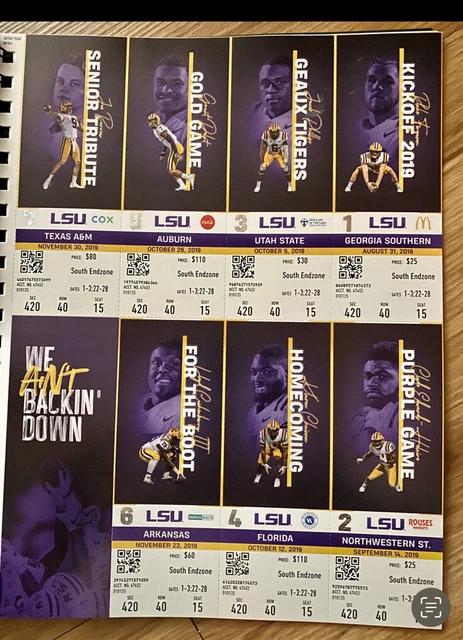 2019/2020 Lsu. Joe Burrow Unused Complete Book Of Unused Season Tickets 2020