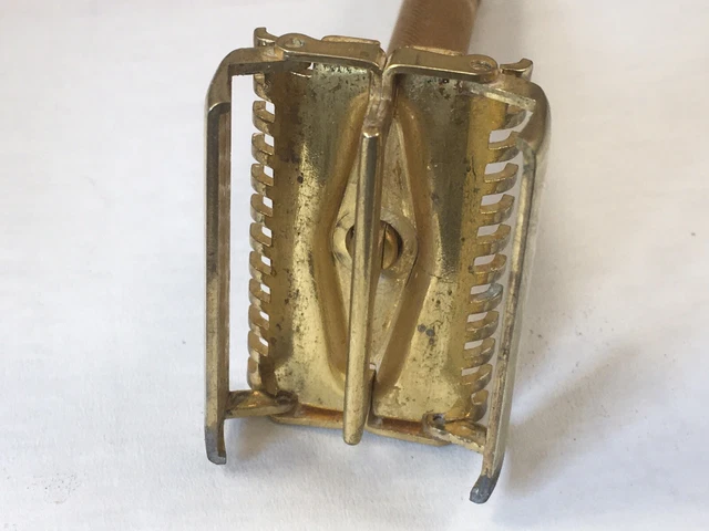 Vtg Gillette SHERATON 1st Generation TTO Razor Gold Tone  Open Comb c.1937 15