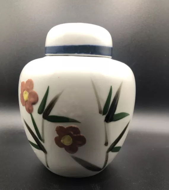 Ginger Jar 4.75" Bamboo Teal Leaves w/ lid Oriental Collection hand painted