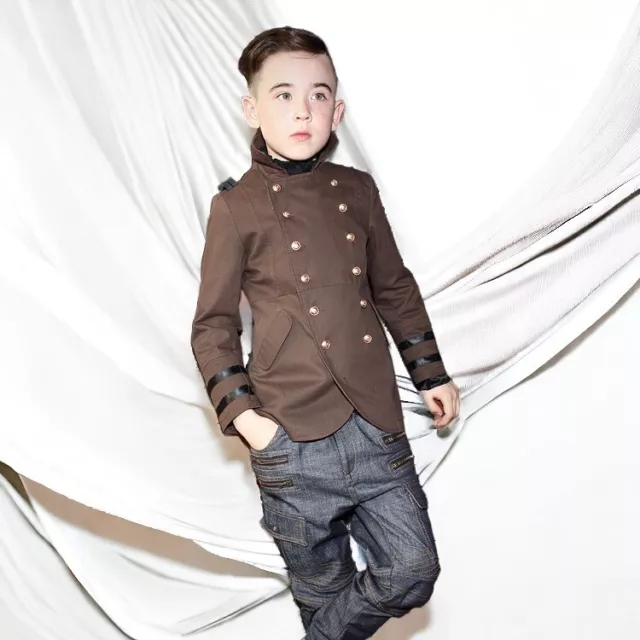 Kids  military style casual jacket Boys Long Sleeves Uniform cotton coat trench