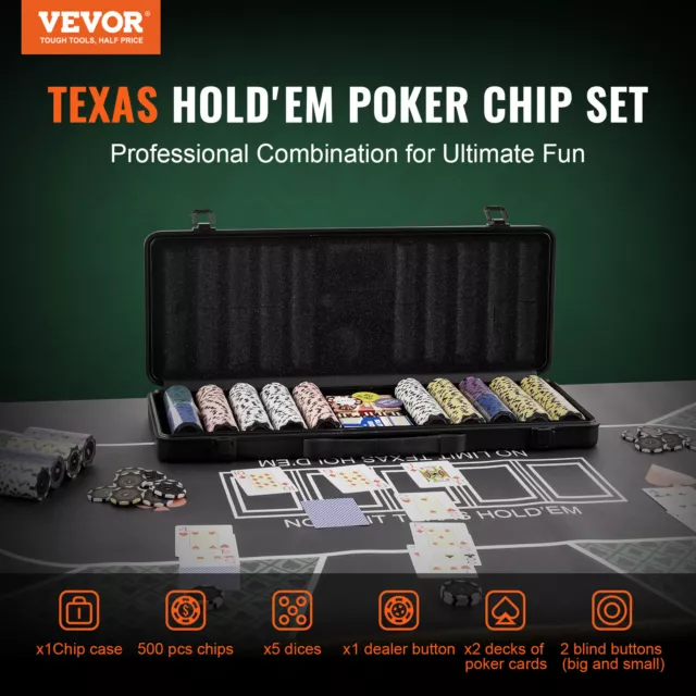 VEVOR 500-Piece Poker Chip Set with Case Texas Holdem Cards 14g Casino Chips 2