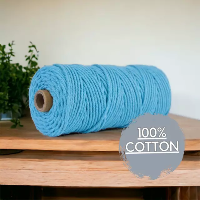 4MM 3ply macrame cord BABY BLUE, 100m, Australia, High Quality 100% Cotton Soft
