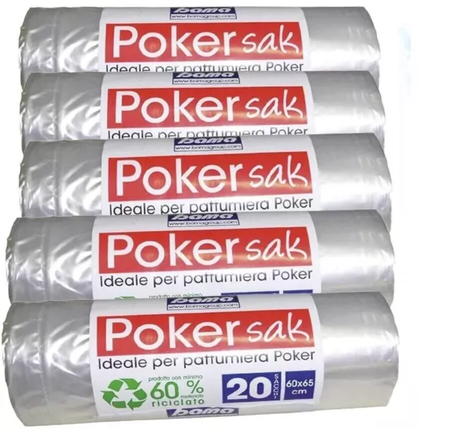 Bama Poker Sak - Sacchetti Pattumiera- 65x54 cm -5 Confezioni da 20 Sacchi