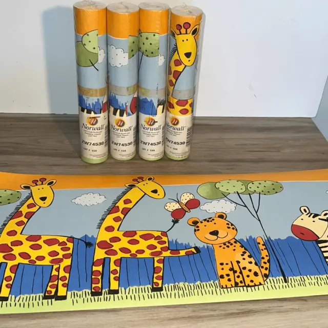 Norwalk Giraffe Zoo Jungle Kid Safari Wall paper Border 5 Rolls 9" Tall 15' Each