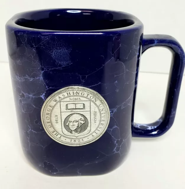 George Washington University Metal Logo Blue Marbled Ceramic Square Coffee Mug