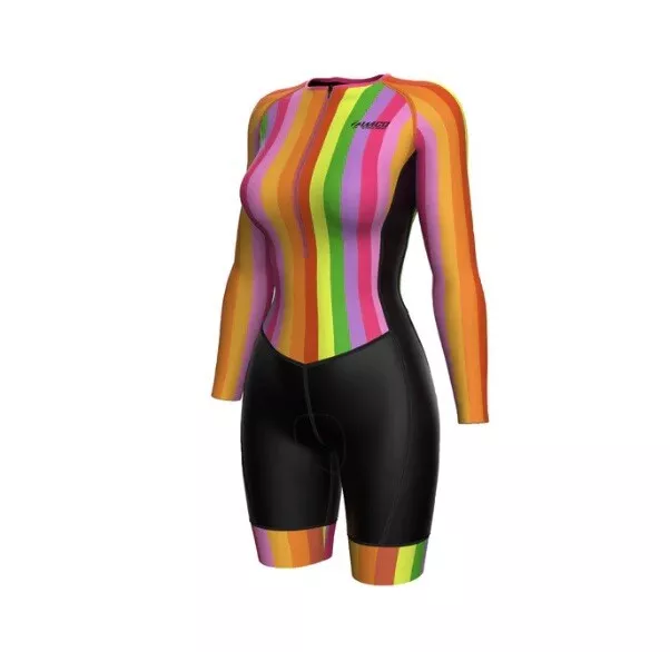 NEW Zimco Elite Women Compression Cycling Suit rainbow/black stripes  sz. L