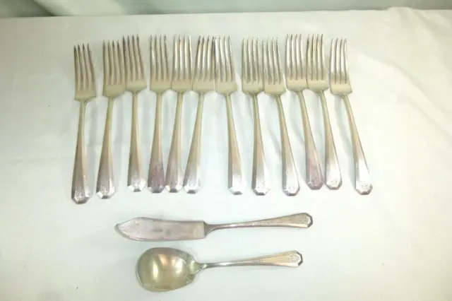 14 Vtg WM Rogers & Son AA Silver Plate PAT APD FOR Fork Butter Knife Sugar Spoon