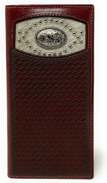 Western Men's Basketweave Genuine Leather Praying Cowboy Long Cowhide Stud Bifol