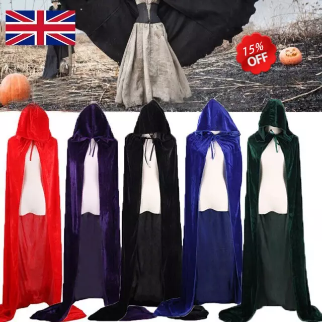 Halloween Hooded Velvet Cloak Robe Medieval Witchcraft Cape Robe Vampire Costume