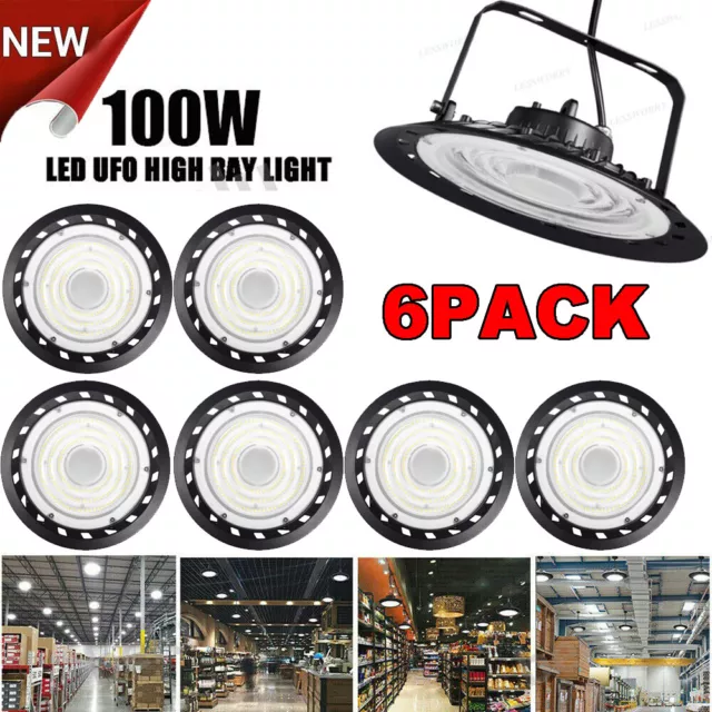 6 Pack 100W UFO Led High Bay Light Factory Warehouse Commercial Led Shop Lights