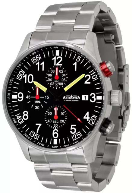 Astroavia  Herrenuhr Chronograph Edelstahl massiv Quarz Armbanduhr