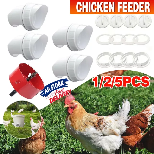 New Chicken Feeder Poultry Pro Feeder DIY Port PVC Gravity Fed Chicken Feeder AU