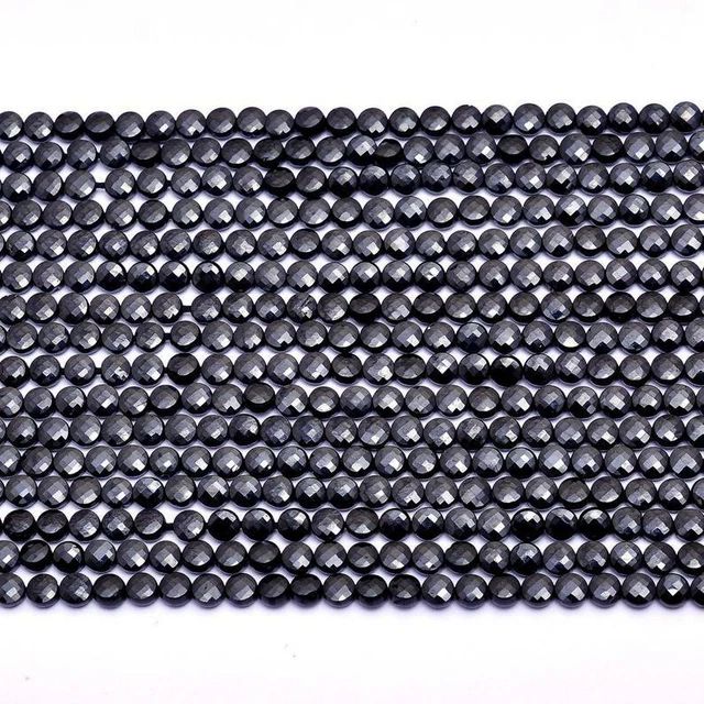 Naturel Noir Spinelle Gemme 3-4mm Pièce Forme Checker Coupe Facettes Perles 33cm