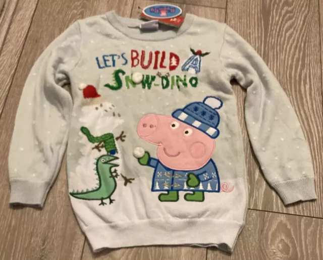 Jumper Peppa Pig Tu 'Lets Build A Snow-Dino' Niños Navidad Nuevo Con Etiquetas 3-4 Años 3