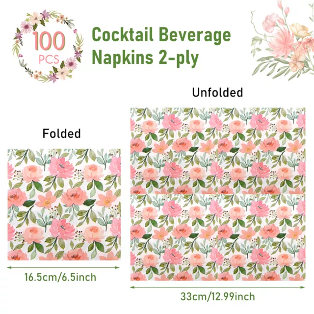 100sheets Ply Paper Napkin Baby Shower Table Decor Floral Pattern Wedding