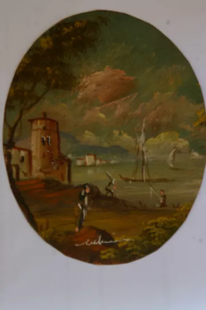 Cuadro antiguo con marco de bronce oval