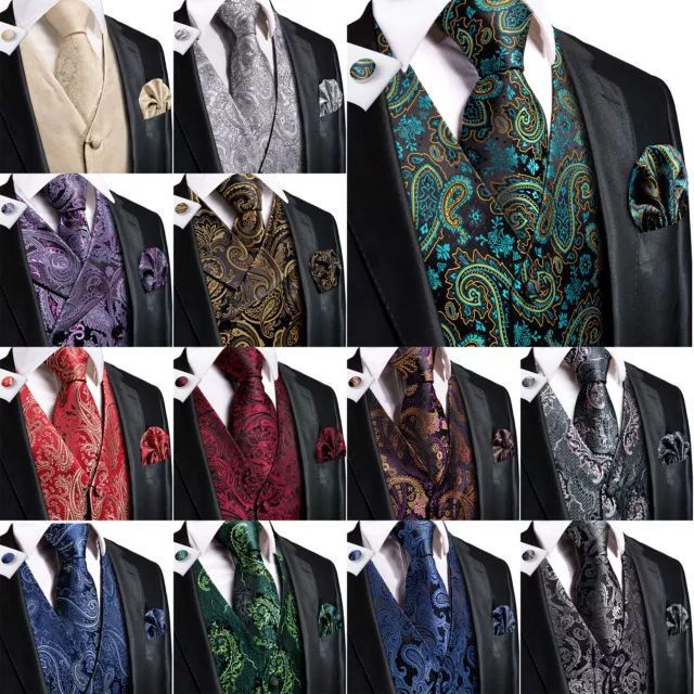 Mens Formal Wedding Waistcoat Paisley Floral Suit Vest Slim Tuxedo Silk Tie Set