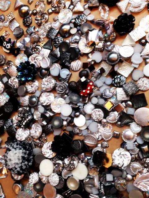 20-120pc Mixed Embellishments Cabochons Shapes Assorted Black Silver Craft Card