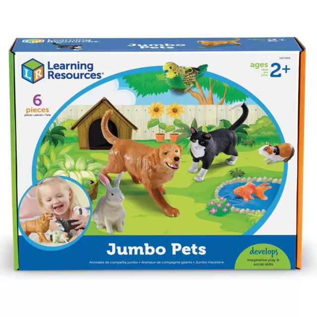 Learning Resources Jumbo Pets Figure Set Dog Rabbit Cat Fish Budgie Guinea Pig