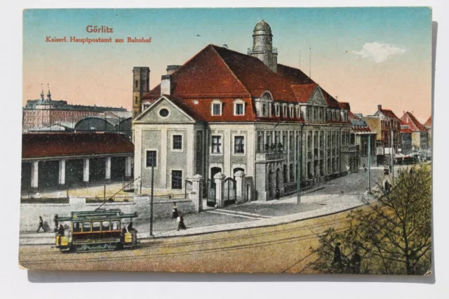 31441 Ak Görlitz Imperial post Office At Railway Station With Tramway 1930