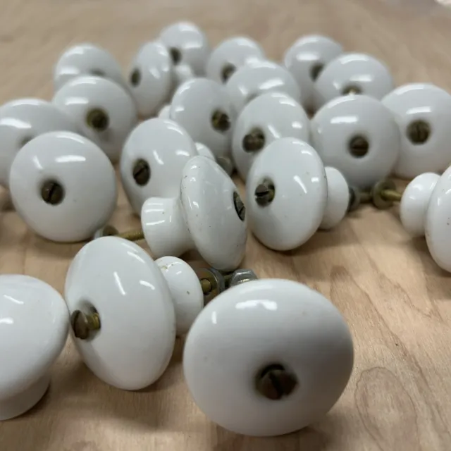 20 Antique Porcelain White Knobs Cabinet/Drawer Pulls EUC