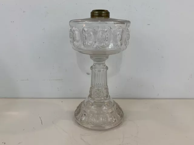 Vintage Possiblement Antique Pressée Verre Transparent Huile Lampe