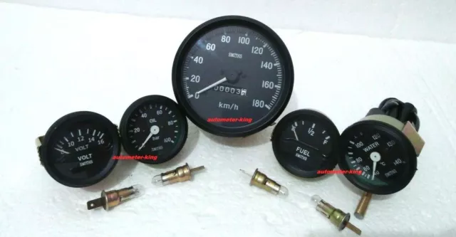 Smiths Replica 52mm Kit- Temp + Oil + Fuel + Volt Gauge+ speedo meter100mm black