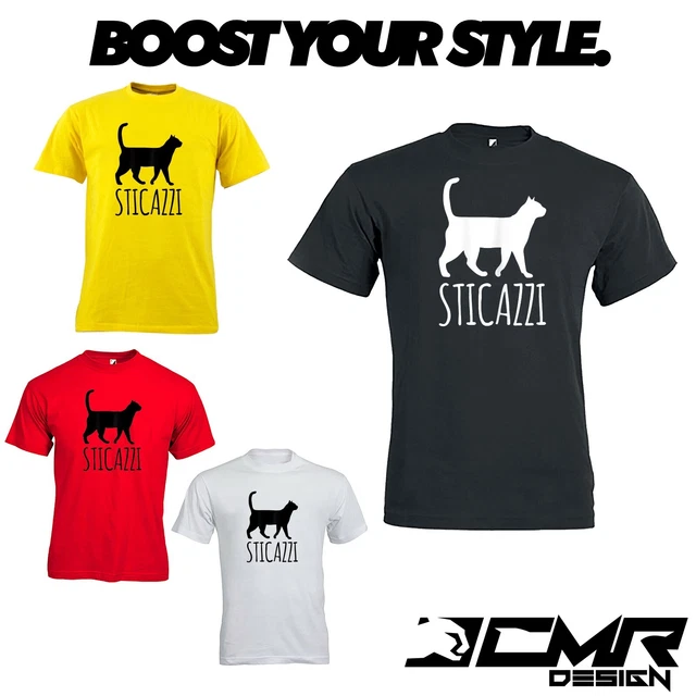 T-Shirt Maglietta STICAZZI Tshirt Divertente Gatto Uomo Donna Idea Regalo Cotone