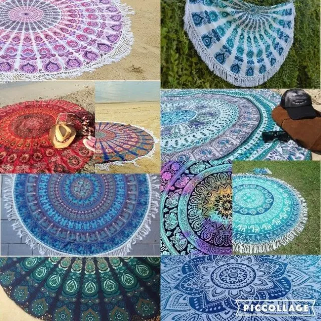 Nuevo tapiz de toalla de playa redonda con Mandala indio, esterilla de Yoga...