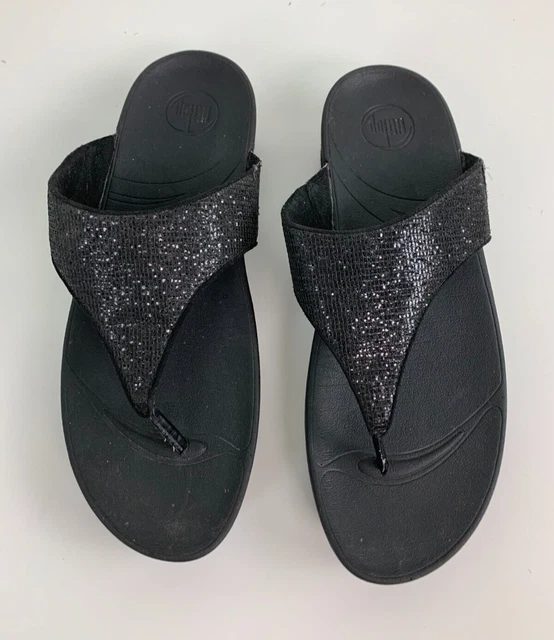 Fitflop Sandals Women 11 Black Shimmer Flip Flop Comfort Shoe Toning Fit Flop