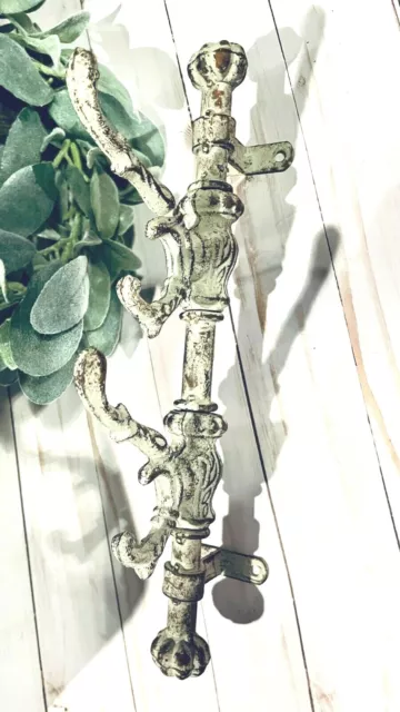 Farmhouse Antique-Whitewash 15" Cast Iron Wall Swing 4-Hooks Coat Towel Hanger