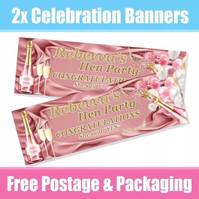 Personalised Hen Party Banners Party / Celebration  - Any Name & Date x 2