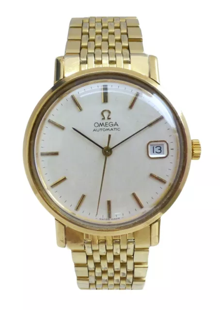 Omega Vintage Automatic Mens Wristwatch 9k Yellow Gold on Omega Bracelet