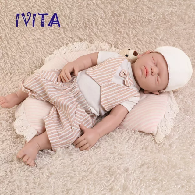 IVITA 19'' Full Silicone Reborn Doll Eyes-closed Newborn Baby Boy Kids Gift 2