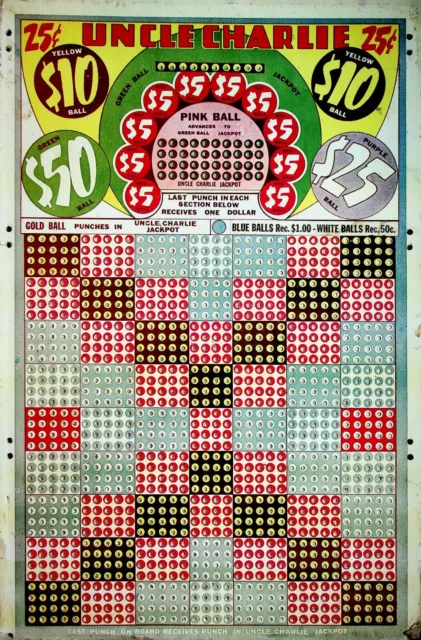 Rare 1940s / 50s Uncle Charlie's Gambling Board American unusual Lottery Punch