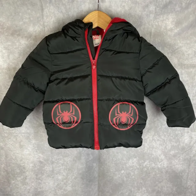 New Without Tags Marvel Toddler Spiderman Black Hooded Puffer Jacket Size 2T