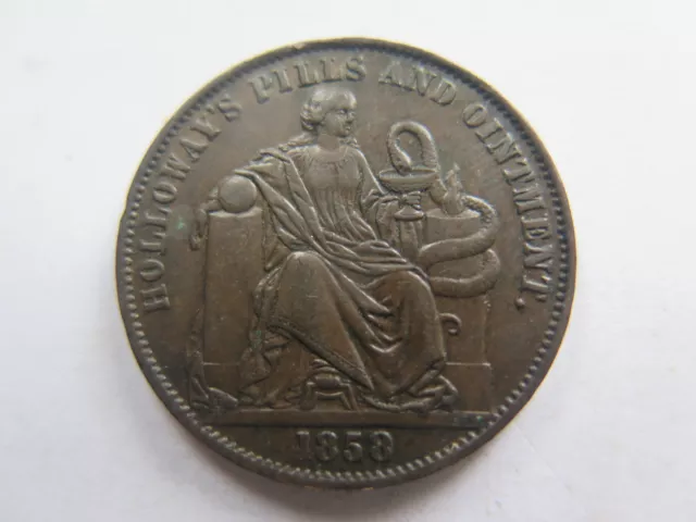 1858 Tradesmans Half Penny Token Prof Holloway Pills & Ointment London Near Unc