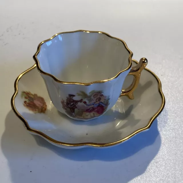 Vintage Porcelain Limoges Castel France - Miniature Tea Cup & Saucer