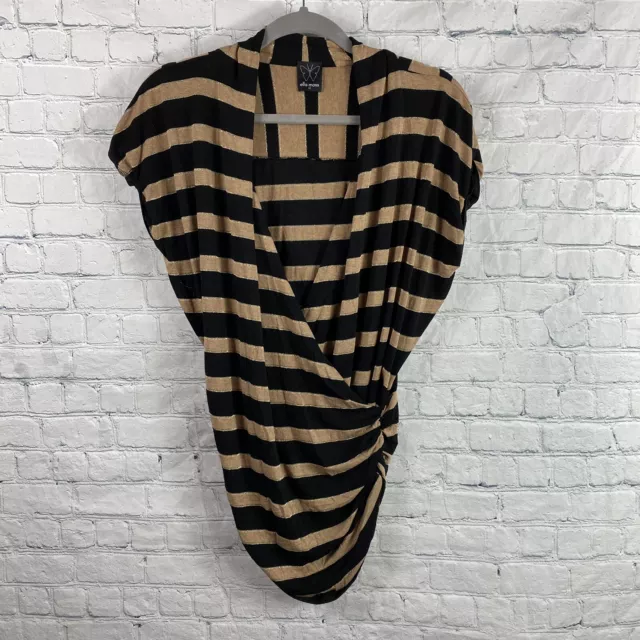 Ella Moss Black Brown Stripe Crossover Wrap Drape Front Top Blouse- Size XS