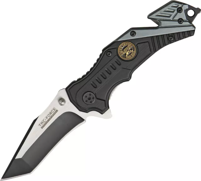 Tac Force Rescue Sniper Linerlock A/O Black Aluminum w/ Gray Folding Knife 640SN