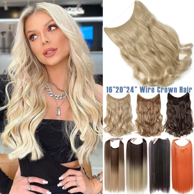 UK 100% Real Natural as Human Invisible Wire in Hair Extensions One Piece & Ring