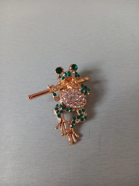 Broche Grenouille Strass Multicolore - Métal Doré, Design Mignon Et Brillant