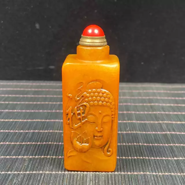 Chinese Natural Shoushan Stone Hand-carved Buddha Statue Seal Snuff Bottle 91227