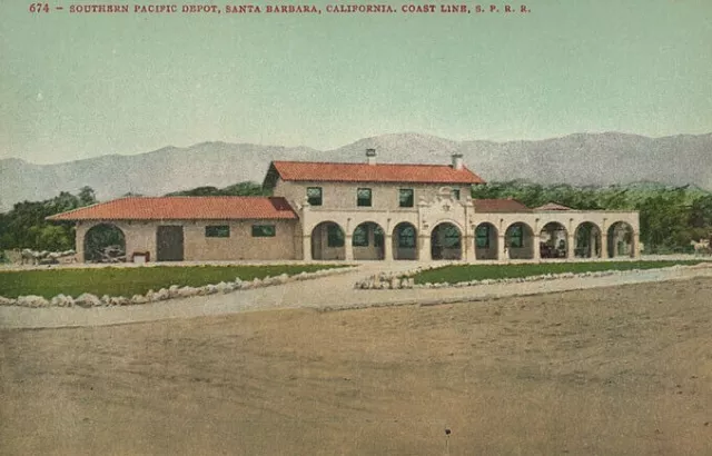 SANTA BARBARA Southern Pacific Railroad DEPOT Vintage POSTCARD SPRR California