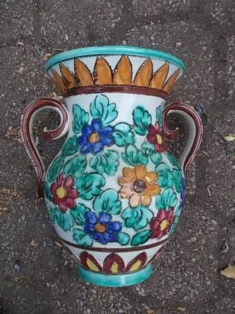 Elégant vase céramique CERART Monaco anses motif floral 21 cm modèle 3 816 rare